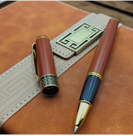 Resim Taba Rengi Termo Deri Defter Ve Metal Roller Kalem Seti 