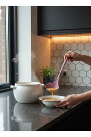 Resim Mutser Modern Pembe kepçe Çizmez ergonomik ve bulaşık makinesinde yıkanabilir Şık sofra ve mutfaklar için 
