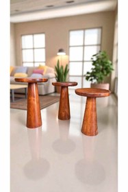 Resim Simillo Home&Living Ahşap Mantar Sehpa 3’lü Fındık Renk Doğal Zigon Fiskos 