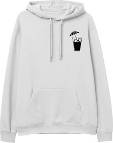 Resim Cocktail Baskılı Beyaz Hoodie 