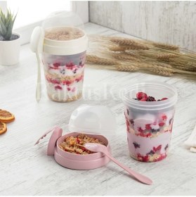 Resim 3'lü Set Çatal ve Kaşıklı Hazırla ve Çık Meyveli Yoğurt Kabı - Yemek Taşıma ve Saklama Kabı 7170801 