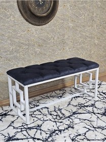 Resim Beyaz Boyalı İçi Kareli Diktörtgen 100 Cm X 40 Cm Oturak Puf - Be Çok Renkli 