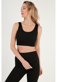 Resim Lela Fitilli Örme Dar Kesim Sporcu Super Crop Bayan Atlet 5865555 Siyah 