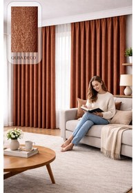 Resim Balıksırtı Dokulu Premium Jakar Fon Perde Salon Oturma Odası Yatak Odası Çocuk Odası Turuncu 