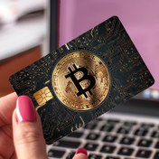 Resim Kredi Kartları, Debit Kartları, Transit Kartları, Oda Anahtarları ve Cilt Decal'ları için Siyah ve Altın Bitcoin Desenli PVC Etiketleri. 