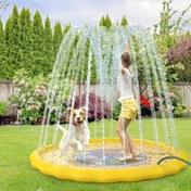 Resim Şişme Pet Su Oyun Matı, Kalınlaştırılmış PVC Malzeme, Sarı, Açık Hava Pet Banyo Havuzu, Köpekler ve Kediler için Sıçrama Pedi 