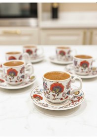 Resim Kapris 6 Kişilik 12 Parça Kahve Fincan Takımı Yx-241106 Beyaz - Kırmızı 