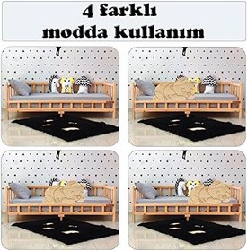 Resim Markaawm Ayıcıklı Montessori Yatak Ahşap Karyola Bebek Beşiği 120X200 