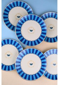Resim Tabak Evi Porselen Butterfly Collection Altın Yaldızlı Pasta Tabağı Mavi 20,50cm 6 Lı Çok Renkli 