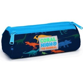 Resim Coral High Kids Lacivert Dinazor Desenli Üç Bölmeli Kalem Çantası 