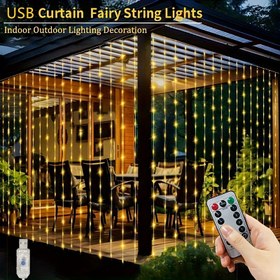 Resim USB ile Çalışan LED Perde Işıkları Uzaktan Kumandalı - 8 Mod, Romantik İç Mekan Dekoru için Sıcak Sarı Parlama, Düğünler, Doğum Günleri, Noel, Sevgililer Günü ve Daha Fazlası için Mükemmel - Pil Dahil Değildir, Yatak Odası için Işık Zinciri 