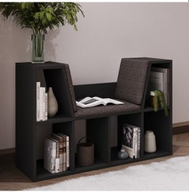 Resim Livora Minderli Kitaplık - Oturma Alanlı 103 Cm Minimalist Tasarım Antrasit 