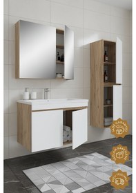 Resim Teta Home Tokyo 65 Cm Mdf Banyo Dolabı Seti + Boy Dolabı Atlantik Çam-beyaz Atlantik Çam - Beyaz 