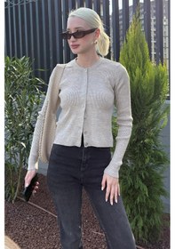 Resim Bej Çıt Kapamalı Triko Kadın Hırka Mg2579 Bej 