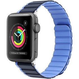 Resim iOs Watch Uyumlu 42mm Zga İçin İki Renkli Manyetik Silikon Saat Bandı Koyu Mavi Mavi 