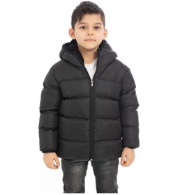 Resim Spor Erkek Çocuk Polarlı Kürklü Kapüşonlu Su Geçirmez Rüzgara Dayanıklı Şişme Kışlık Mont-197 Siyah 