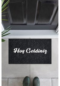 Resim Balkon Ve Iç Dış Kapı Yıkanabilir Nem Alıcı Toz Alıcı Halı Kapı Önü Paspası Türkçe Hoş Geldiniz Gri 