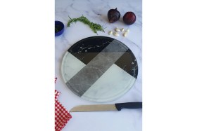 Resim Feyza Design Kanallı Cam Kesme Tablası, Hibrit Mermer, Çap 32CM, Patentli Tasarım 