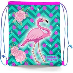 Resim Coral High Kids Su Yeşili Pembe Flamingo Desenli İpli Büzgülü Sırt Çantası 22481 Yeşil 
