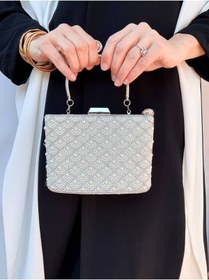 Resim Çanta Trend Kadın Taşlı El ve Uzun Zincir Askılı Kova Model Abiye Çanta ( Düğün Nişan Nikah Balo Mezuniyet ) 