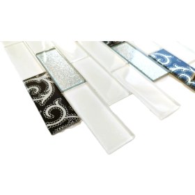 Resim MozaiKristaL Mutfak Tezgah Arası ve Iç Mekanlarda Tüm Yüzeyler Için 36x98x4mm Beyaz-Siyah-Gümüş 30x30 cm Fileli Kristal Mozaik ( 1m2 fiyatıdır) 