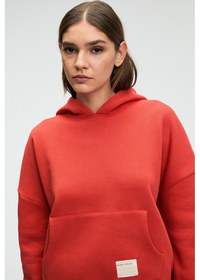 Resim Grimelange Clarıe Kadın Organik Pamuklu Oversize Kanguru Cepli Kapüşonlu Kırmızı Sweatshirt Kırmızı 