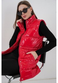 Resim Kadın Parlak Şişme Yelek 5218 - Kırmızı Kırmızı 