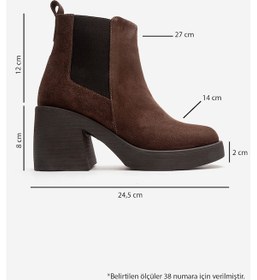 Resim Luvi Shoes Lysa Kahverengi Süet Lastikli Hakiki Deri Kadın Platform Topuklu Bot Süet Kahve 