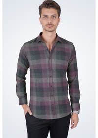 Resim Yeşil Lila Geçişli Slimfit Oduncu Gömlek Yeşil 