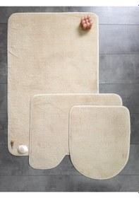 Resim Ultrasoft Düz Vizon 3 Lü Banyo Halısı Paspası Kaymaz Deri Taban M vizon 