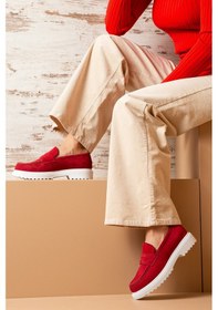 Resim Deery Hakiki Süet Kırmızı Loafer Kadın Ayakkabı - 01903zkrmp01 Kırmızı 