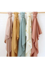 Resim Tinybabyconcept Soft Organik Pamuk Tek Kat Müslin Kundak Örtüsü Bebek Batteniyesi Sarı Renk 110x110 Cm 