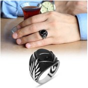 Resim Başak Motifli Siyah Oniks Taşlı 925 Ayar Gümüş Erkek Yüzük (429371761) 