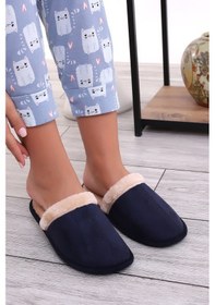 Resim Wordex U050 Unisex Kışlık Ev İçi Terliği Kürklü Yünlü Terlik Lacivert 