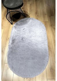 Resim Raschel Carpet Oval Kesme Yolluk Kaymaz Taban Kalın Yumuşak Peluş Halı Özel Taban Açık Gri 
