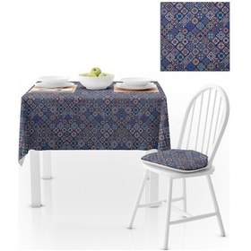 Resim Seramik Desenli Mavi Modern Dijital Baskılı Petek Dokuma Masa Örtüsü 140x180 