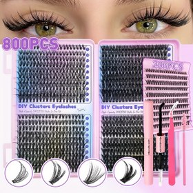 Resim Başlangıçlar için 200/800 Adet Kendin Yap Kirpik Uzatma Kiti Bireysel Kirpik Kümesi, 9-16mm Karışık 30D 40D 50D ile Kirpik Yapıştırıcısı ve Cımbız, Zarif Hediye Seti - Yeni Yıl Hediyesi 