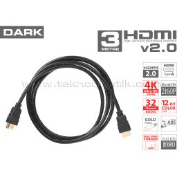 Resim Dark 3 Metre v2.0 Gerçek 4K Destekli LED/LCD/PS3/PS4 Uyumlu HDMI Kablo (DK-HD-CV20L300) 