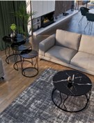 Resim Puklife Rüya 4lü Zigon Ve Orta Sehpa Seti Siyah Ayak - Siyah Mermer Desenli Temperli Cam 