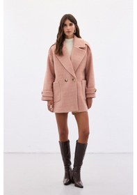Resim Sateen Buklet Kısa Kaban - Pudra-136595 Pudra 