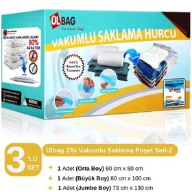 Resim 3'lü Vakumlu Saklama Hurç Seti - 2 Yastık Ve Yorgan Hurcu Baza Altı Uygun Vakumlu Poşet Şeffaf 