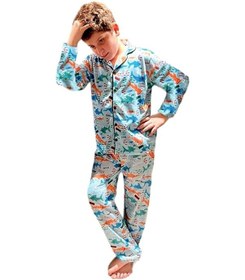 Resim Lolliboomkids Yeni Sezon Erkek Çocuk Düğmeli Gömlek Yaka Pijama Takımı Shark / Deniz Canlıları Desenli Mavi 