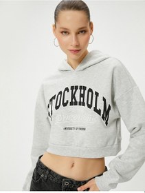 Resim Koton Kısa Kapşonlu Kolej Sweatshirt Rahat Kalıp Kar Melanj 4sal10390ık Gri Melanj 