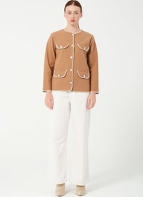 Resim HatunAtila Kroşetalı Dört Cep Görünümlü Kaşe Ceket 7867 Camel - Camel / L 