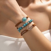 Resim Süet Kordon ve Kaktüs Büyüsü ile Vintage Turkuaz Boncuk Bileklik Seti - Kadınlar için 3 Parçalı Üst Üste Geçirilebilir Batı Bohem Dokuma Bileklikler, Günlük ve Hediye Giyim, Mevsim Kısıtlaması Yok 