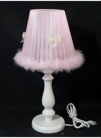 Resim TEKAY AYDINLATMA Pembe Peluş Tüylü Fiyonklu Çocuk Odası Yatak Odası Abajur pembe 