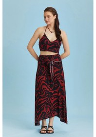 Resim Salaş Kırmızı Siyah Asimetrik Etek 001 