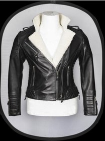 Resim DeriWork Hakiki Kuzu Derisi Çift Fermuarlı Üç Cepli Kürklü Kadın Deri Mont Siyah 