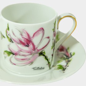 Resim Royal Limoges el boyama sanatçı imzalı çiçek desenli 2’li kahve fincanı 