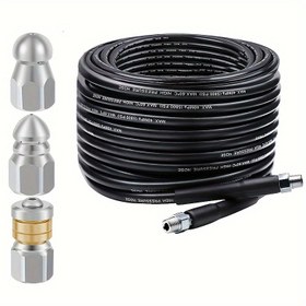 Resim 1 Set Kanalizasyon Jetter Kit Basınçlı Yıkama Drenajı İçin, En Yeni 5800PSI Drenaj Temizleyici Hortum, 1/4 İnç NPT ile 3 Paket 1/4 "5000PSI Kanalizasyon Jetter Nozulu 